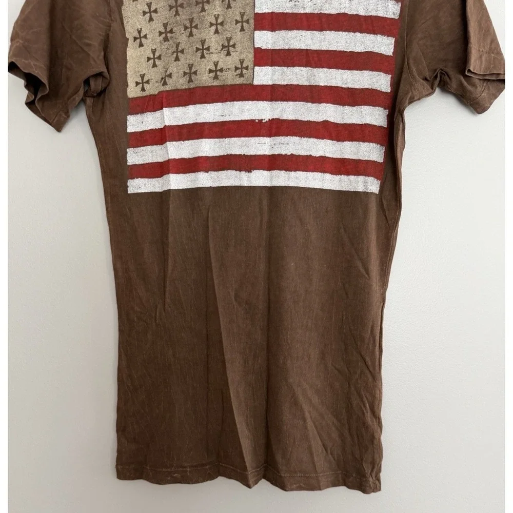 Y2K Affliction American Customs Motorcycle Distressed Shirt Brown Women's Size S